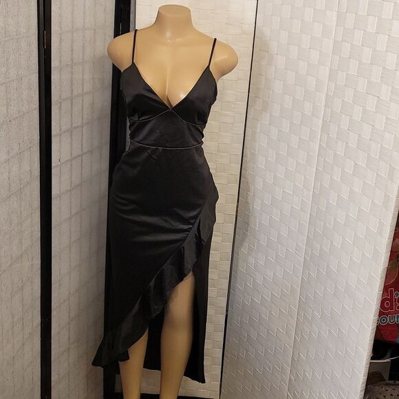 BRAND NEW E.L.H STUDIO HIGH LOW RUFFLE HEM SATIN DRESS - Picture 15 of 15